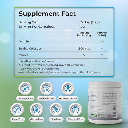 WELLNESS EXTRACT Bovine Colostrum Powder with Lactoferrin, Grass-Fed Organic Colostrum Supplement for Gut Health, Immune Support & Muscle Recovery, Rich in IgG & IgA, Unflavoured, 5.3oz