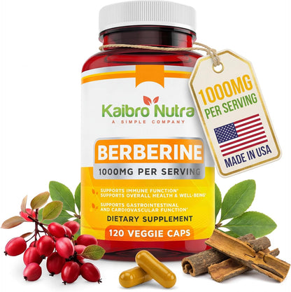 Berberine HCL Supplement 1000mg – Immune System, Glucose Support, Circulatory & Gastrointestinal Health – Vegan & Gluten-Free (120 Capsules)