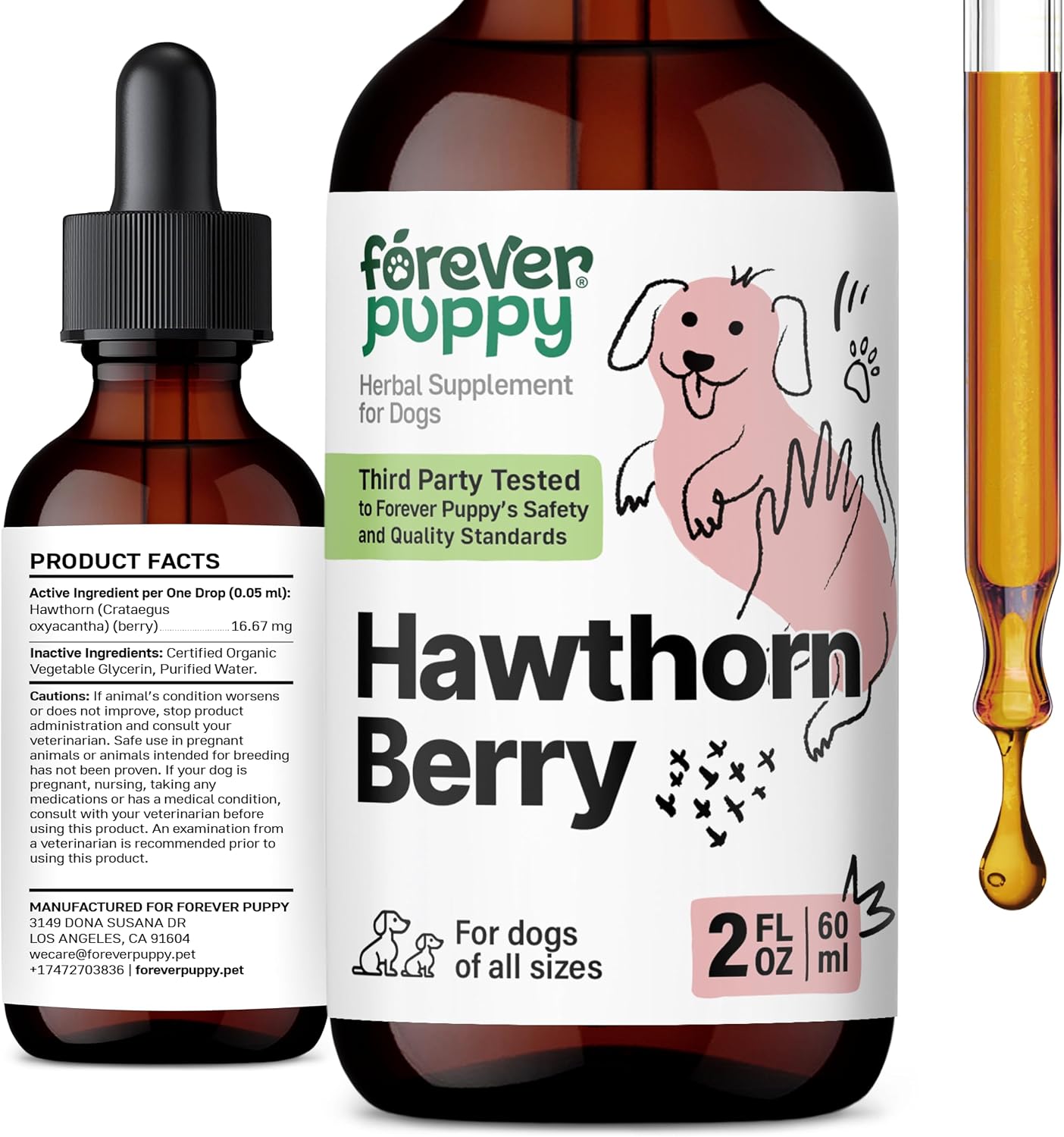 Forever Puppy Hawthorn Berry Drops for Dogs - Antioxidant Support Tincture for Cardiovascular Health - 57 ml - görsel 1