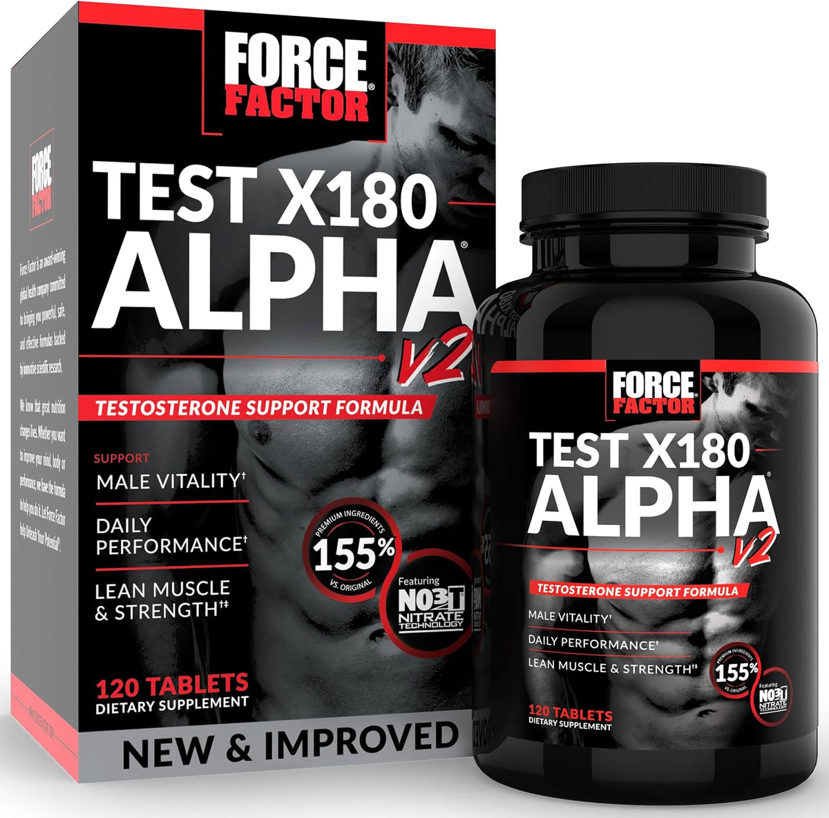 Force Factor Test X180 Alpha v2 T-Support for Men – 120 Tablets - görsel 1