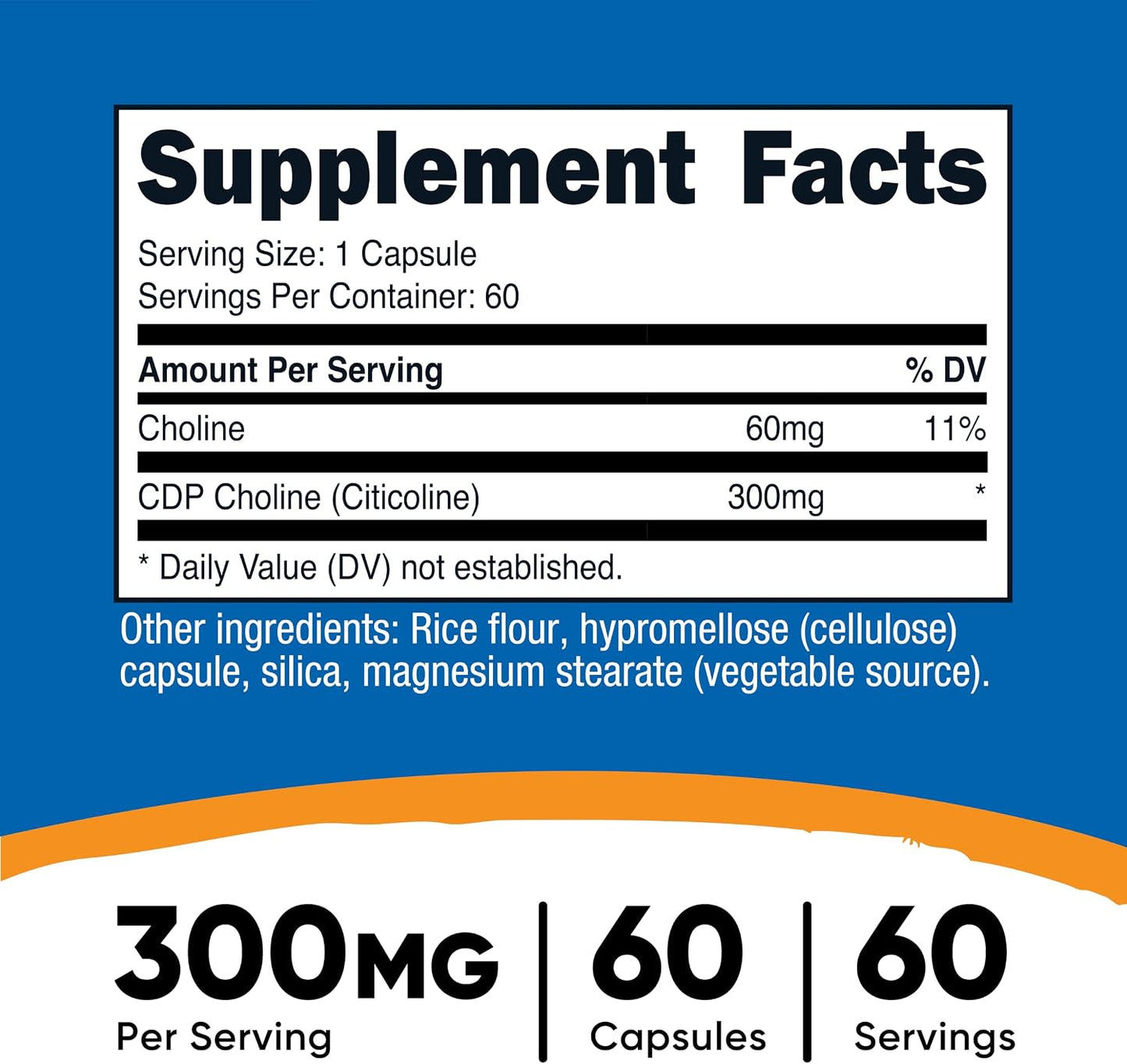 Nutricost CDP Choline (Citicoline) 300mg, 60 Vegetarian Capsules - görsel 2