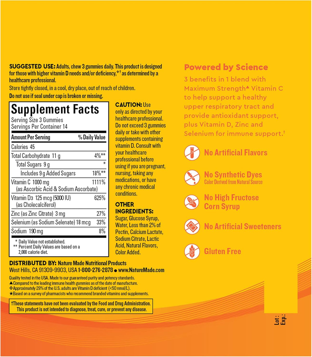 Nature Made Wellblends ImmuneMAX Gummies, Vitamin C, Zinc, and Vitamin D3, Immune Support Supplement, 42 Tangerine Flavour Gummies - görsel 7
