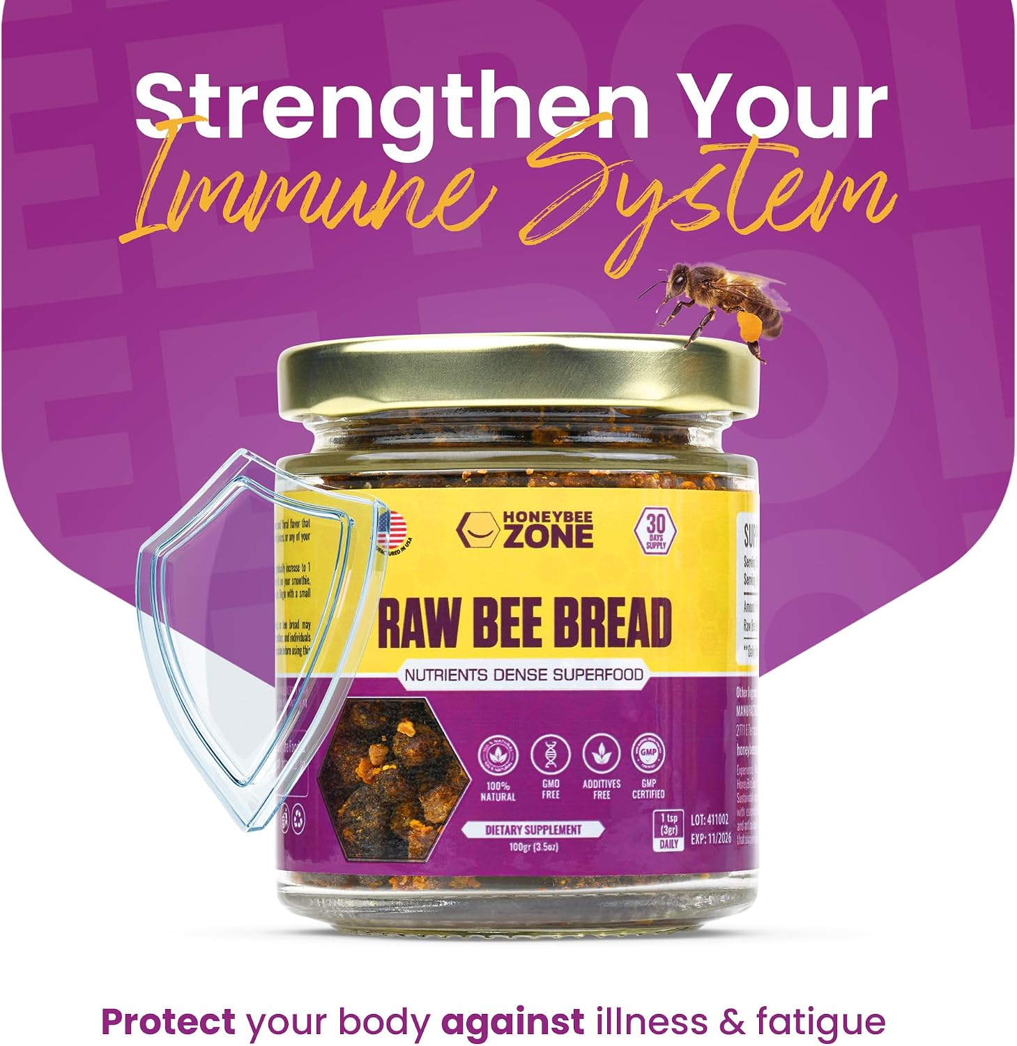 HONEYBEEZONE Raw Bee Bread – Perga – Fermented Bee Pollen Superfood, Single Ingredient, Non-GM, Gluten-free, 100g - görsel 3