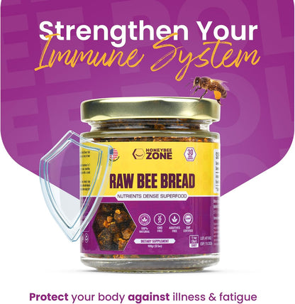 HONEYBEEZONE Raw Bee Bread – Perga – Fermented Bee Pollen Superfood, Single Ingredient, Non-GM, Gluten-free, 100g