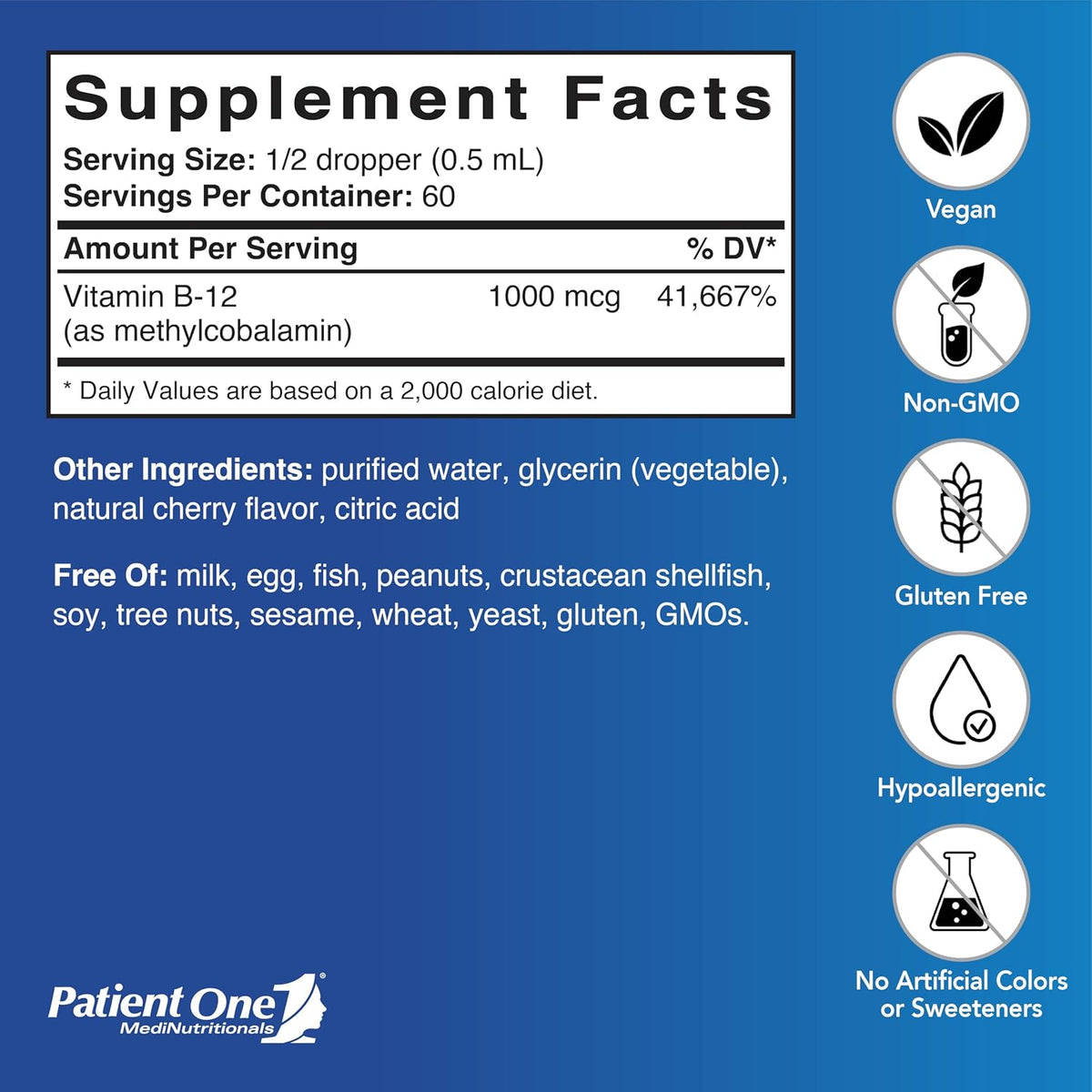 Patient One Vitamin B12 2000mcg Liquid | Food Supplement to Support Normal Energy, Heart and Nervous System Function | Methylcobalamin Form | 30ml - görsel 2