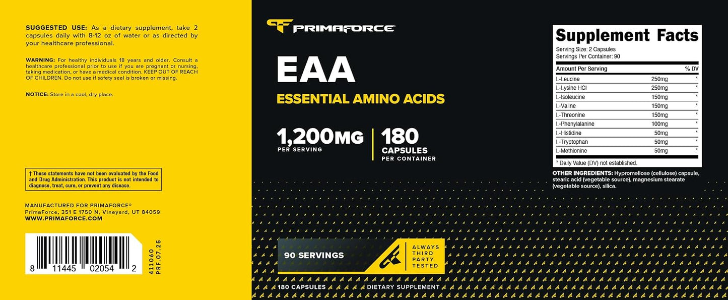 Primaforce EAA Capsules 1200mg, 180 Capsules, 90 Servings - görsel 5