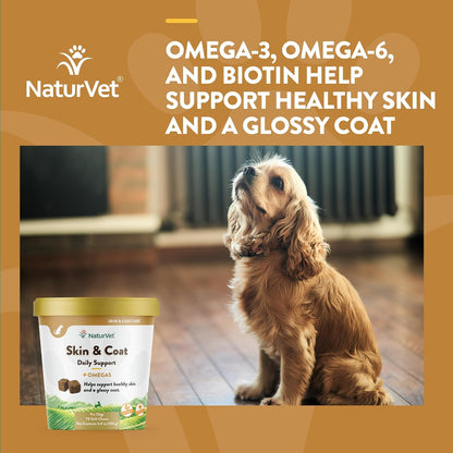 NaturVet Skin and Coat Plus Breath Aid for Dogs, 70 Soft Chews