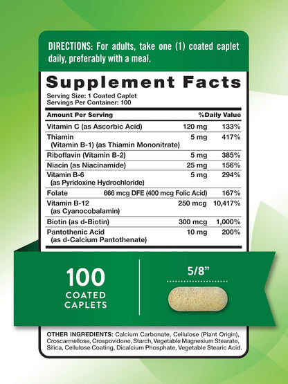 Nature's Truth Vitamin B Complex Plus Vitamin C | 100 Tablets | Vegan, Non-GMO & Gluten-free Supplement