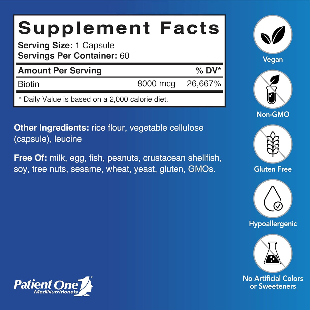 Patient One Biotin 8mg, 60 Capsules – Supplement for Hair, Skin and Nail Health - görsel 2
