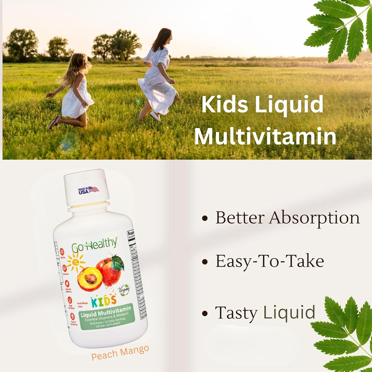 Go Healthy Kids Liquid Multivitamin - Peach Mango - 30-60 servings - görsel 3