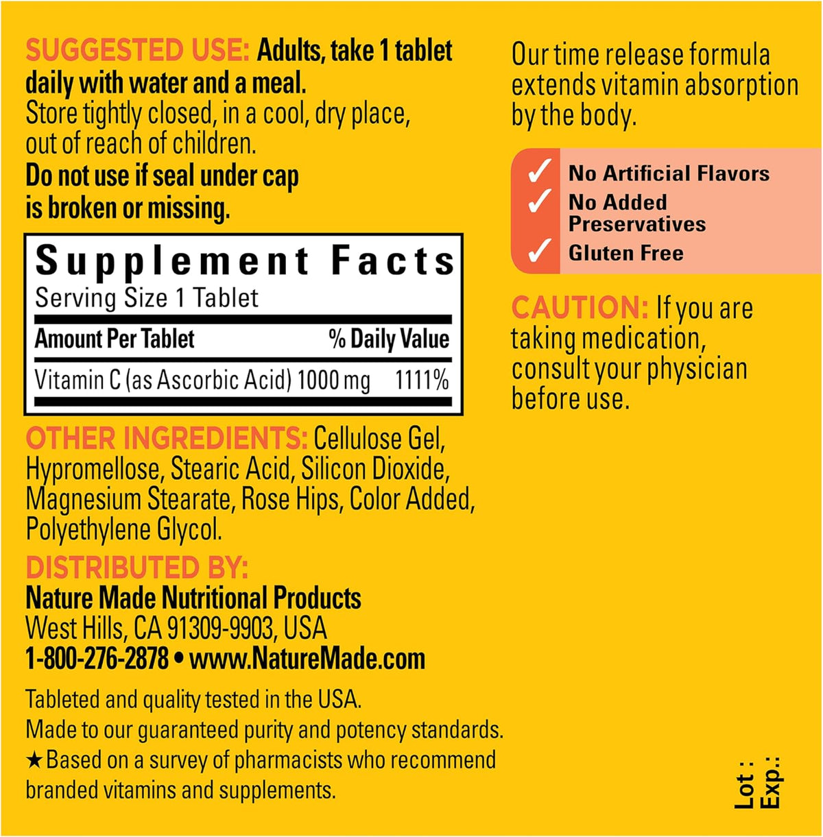 Nature Made Vitamin C 1000mg with Rose Hips - Time Release Tablets, 60 Tablets - görsel 7