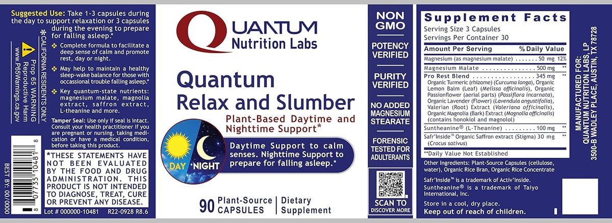 Quantum Nutrition Labs Quantum Relax and Slumber - Sleep Supplement with Magnesium Malate & L-Theanine, Natural Calm Complex with Lemon Balm & Valerian Root - 90 Capsules - görsel 4