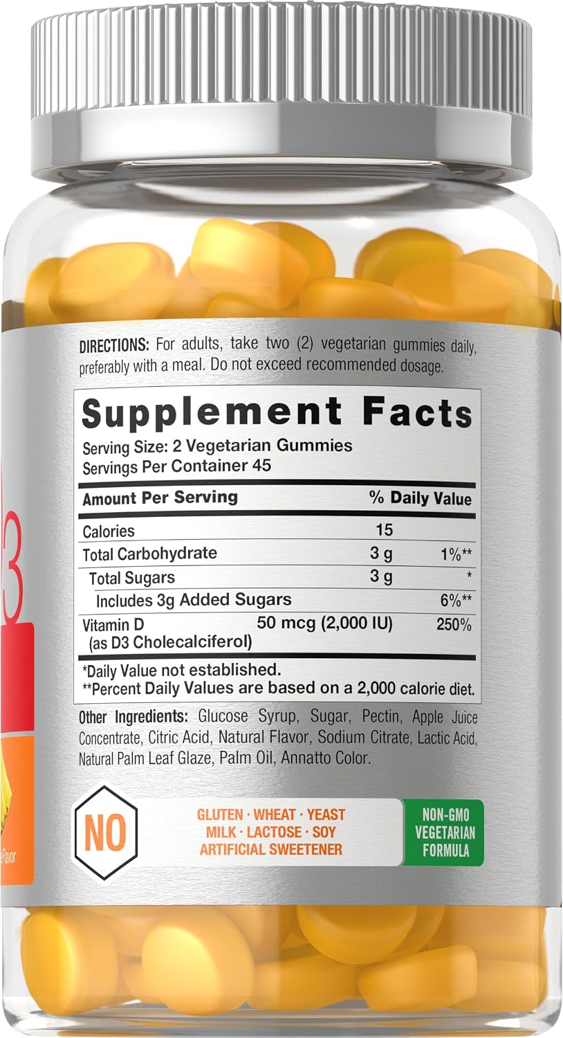 Horbäach Vitamin D3 2000 IU Gummies - Vegetarian, Pineapple Flavour, 90 Count - görsel 2