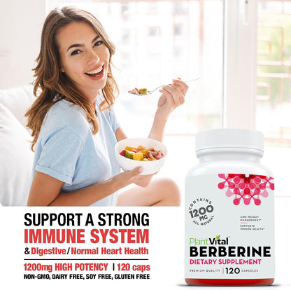 Plantvital Berberine 1200mg (2 Capsules per Serving) - Non-GMO Vegan Supplement for Immune & Heart Health, 240 Capsules