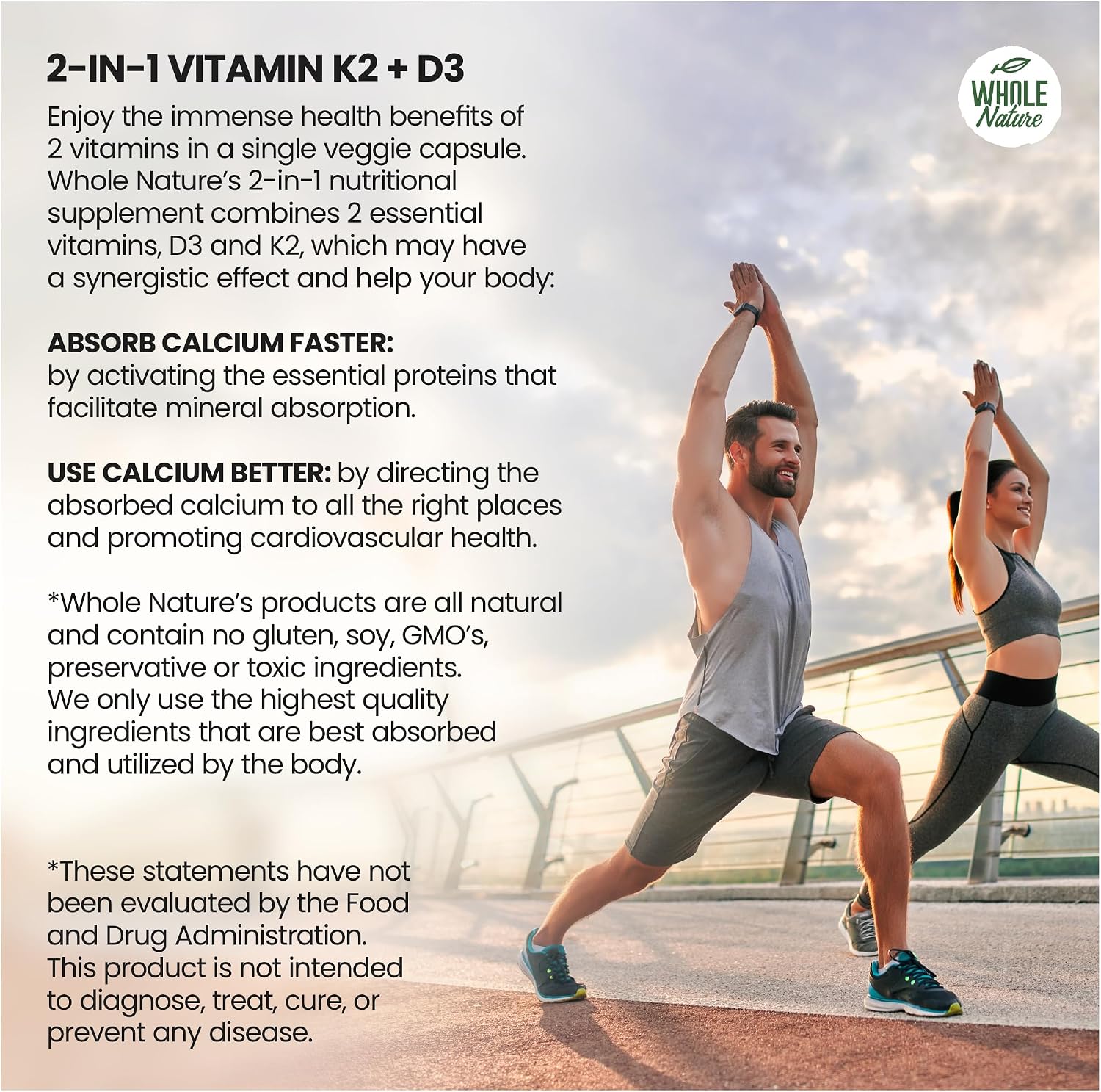 Whole Nature Vitamin D3 K2 Supplement with BioPerine - 5000 IU D3 + K2 MK-7 for Bone and Heart Support - 60 Vegan Capsules - görsel 7