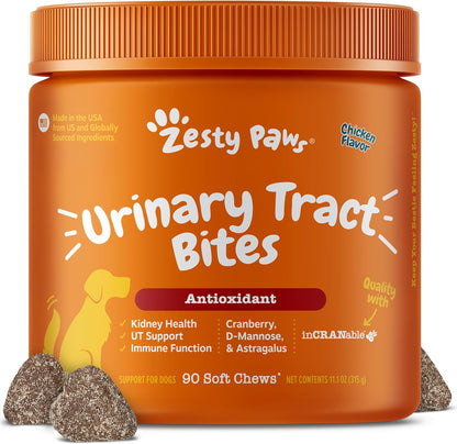 Zesty Paws Cranberry Supplement for Dogs – Urinary Tract Support Chews, Chicken Flavour, 90 Count
