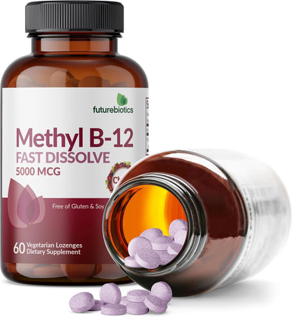 Futurebiotics Methyl B12 5000 mcg Vitamin B12 Methylcobalamin, Cherry Flavour, Non-GMO, 60 Vegetarian Lozenges