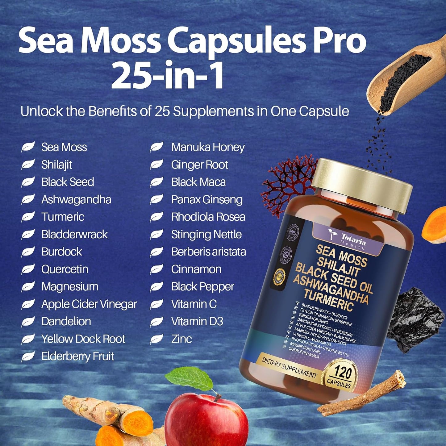 Totaria 25-in-1 Sea Moss Capsules, 120 Capsules per Bottle (Pack of 2) - görsel 2