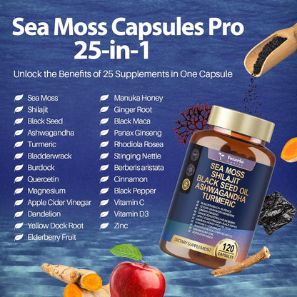Totaria 25-in-1 Sea Moss Capsules, 120 Capsules per Bottle (Pack of 2)