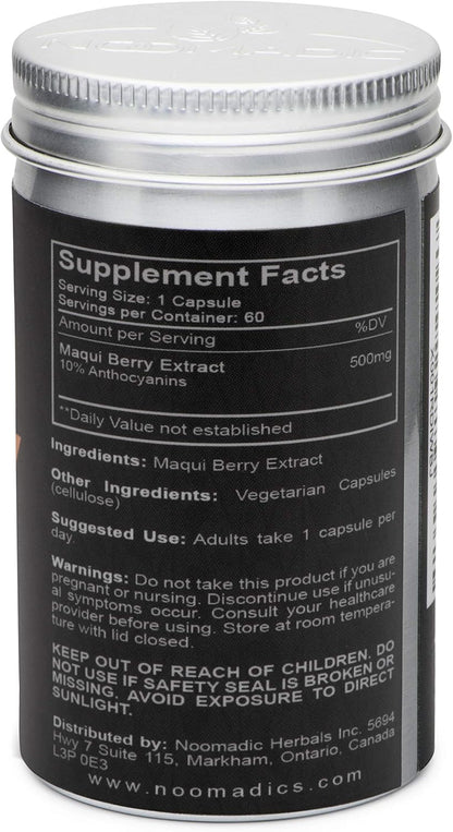 Maqui Berry, 60 Capsules | 500mg Each, Antioxidant (High ORAC), Immune System Support, Supports Dry Eyes (Supports Tear Production), Standardised Extract (10% Anthocyanins)