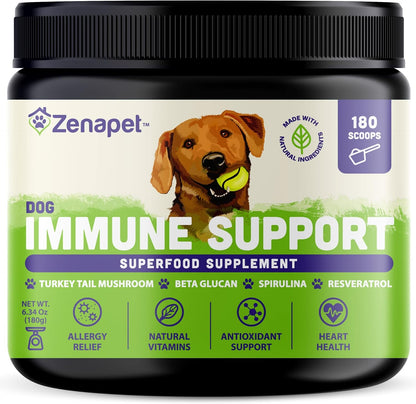 Zenapet Dog Immune Support Premium Powder Topper - Turkey Tail, Spirulina & Beta-Glucan - Supports Immune System & Digestion - Human-Grade - Made in the USA