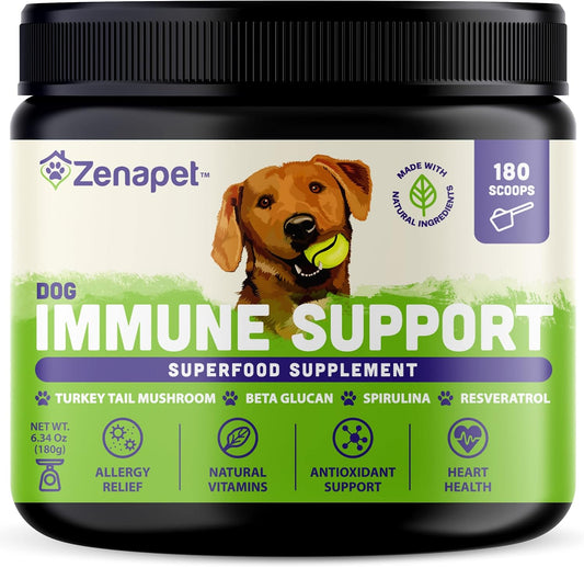 Zenapet Dog Immune Support Premium Powder Topper - Turkey Tail, Spirulina & Beta-Glucan - Supports Immune System & Digestion - Human-Grade - Made in the USA