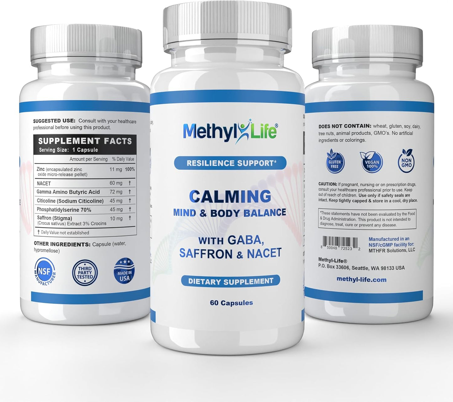 Methyl-Life® Calming Supplement with GABA & Saffron – Vegan, Non-GM, 60 Capsules - görsel 2