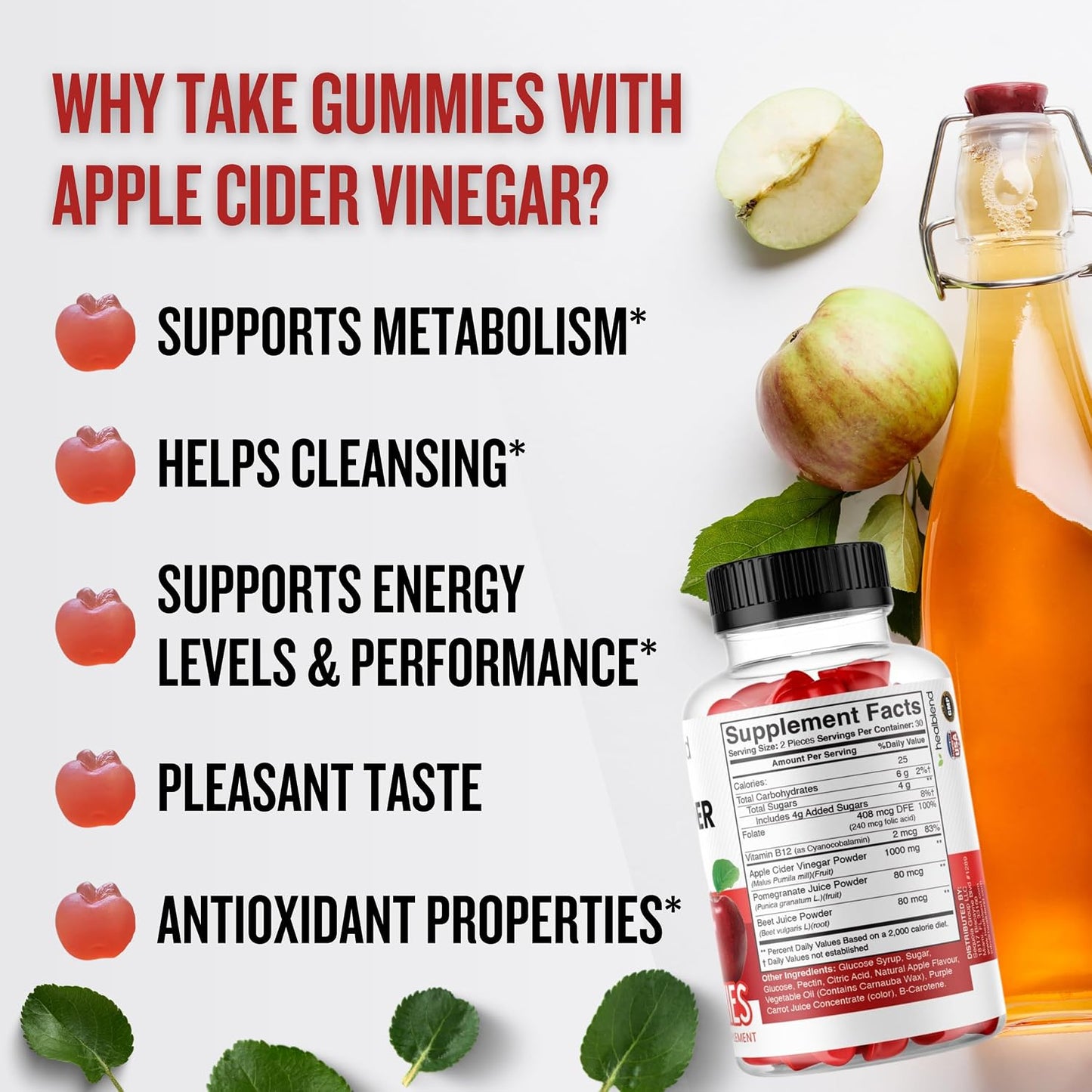 healblend Apple Cider Vinegar Gummies with Vitamin B12 - 120 Count (2 Pack) - görsel 2