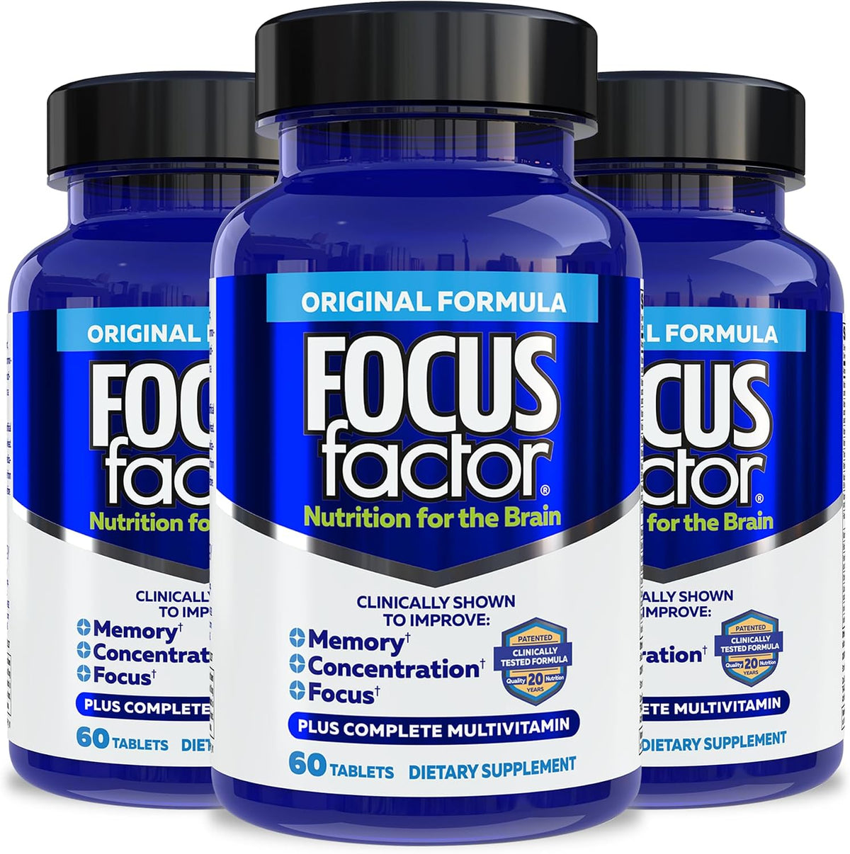 Focus Factor Nutrition for The Brain - Complete Multivitamin with Bacopa Monnieri & Tyrosine - 60 Tablets (Pack of 3) - görsel 1
