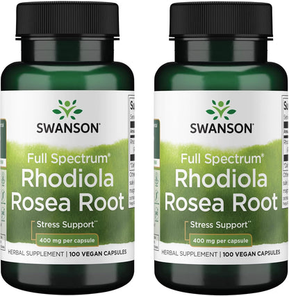 Swanson Rhodiola Rosea Root - Adaptogenic Herb Supplement for Stress and Mood Support - 400mg, 100 Capsules (2 Pack)