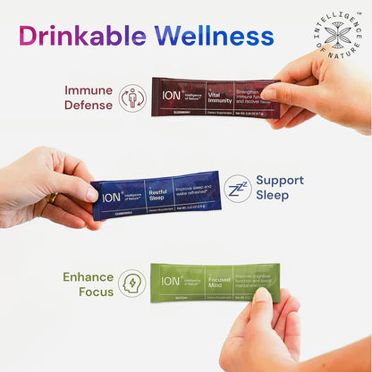 ION* Intelligence of Nature Vital Immunity Drink Mix - Immune Support with Vitamin C & Adaptogen Mushrooms, Daily Wellness Drink Packet Supplement, Travel Friendly - Elderberry Flavour, 20 Packets