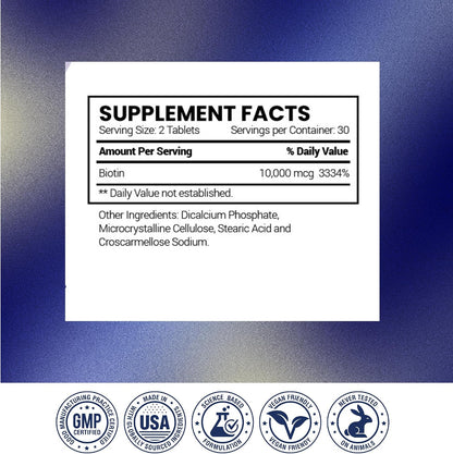 Research Verified Biotin – Pure Extra Strength Biotin 10,000mcg – Hair, Skin and Nails Vitamin – Third-Party Tested, Made in USA – 360 Vegan Tablets
