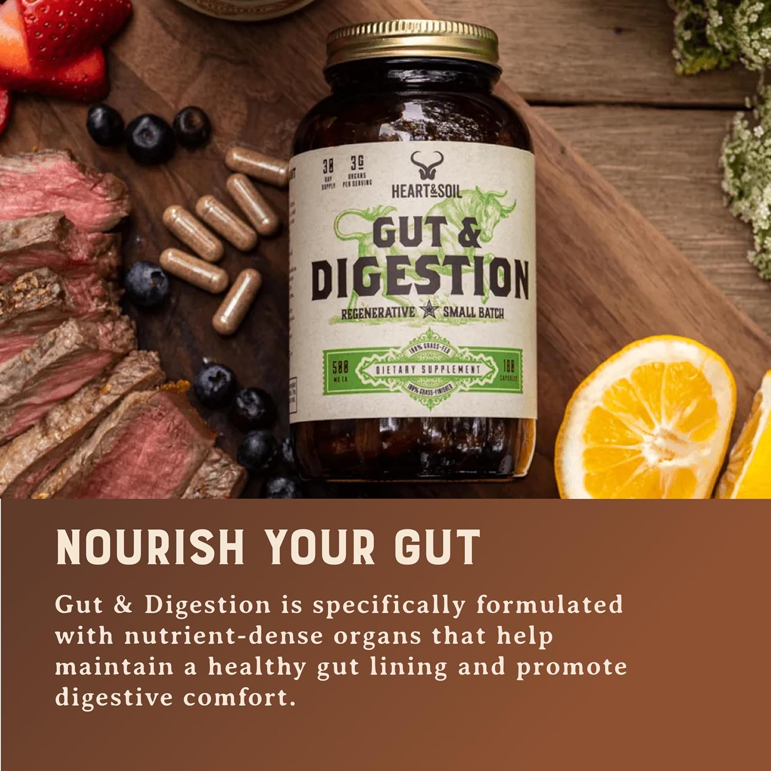 HEART & SOIL Gut & Digestion – Grass Fed Beef Organs for Digestive Health – 180 Capsules - görsel 5