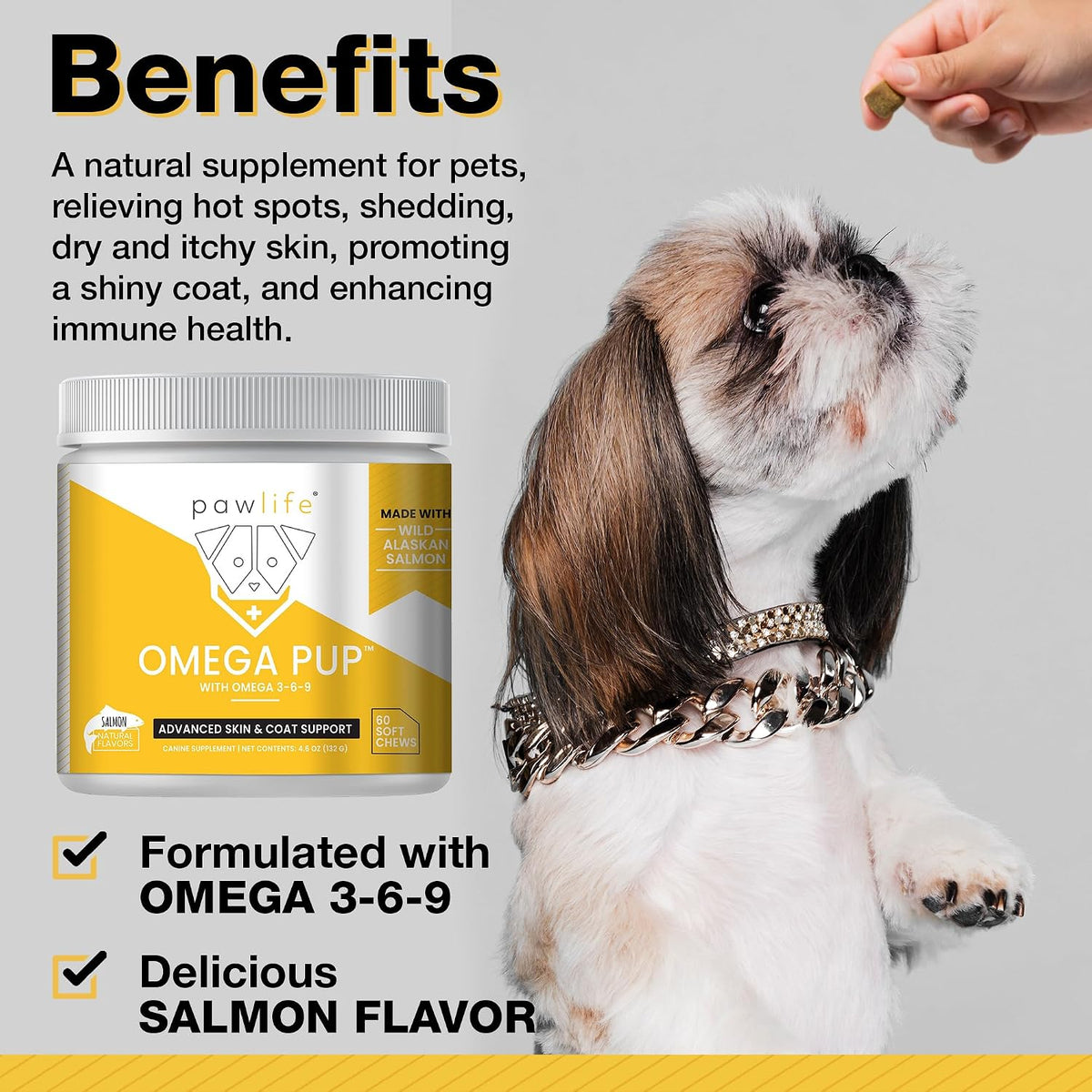 Pawlife Dog Fish Oil Supplements - Omega 3 for Dogs, Skin and Coat Support, Salmon Flavour (60 Chews) - görsel 2