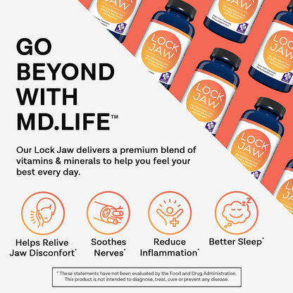 MD.LIFE Lock Jaw Assistance - Jaw Tension Relaxer Supplement with Suan Zao Ren and L-Theanine - 60 Vegan Capsules