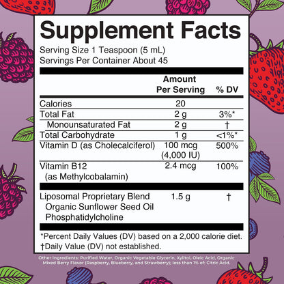 MARYRUTH'S Megadose Vitamin D3 Liposomal Drops – 4000 IU, Vegan, Non-GM, 45 Servings