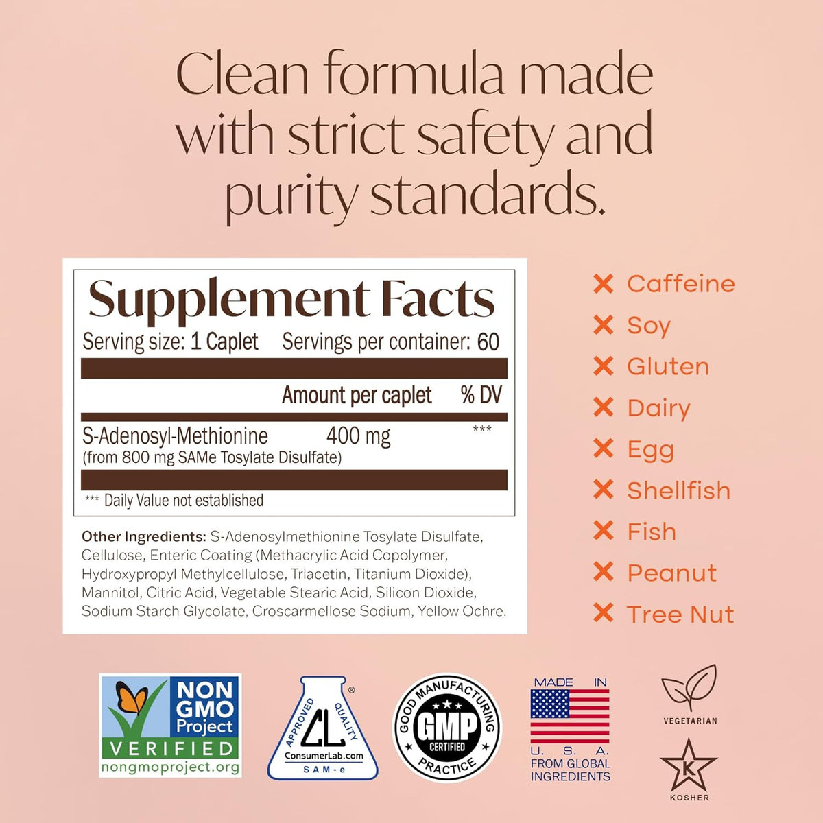 Nature's Trove SAM-e 400mg 60 Enteric Coated Caplets - Vegan, Kosher, Non-GMO, Soya-free, Gluten-free - görsel 6