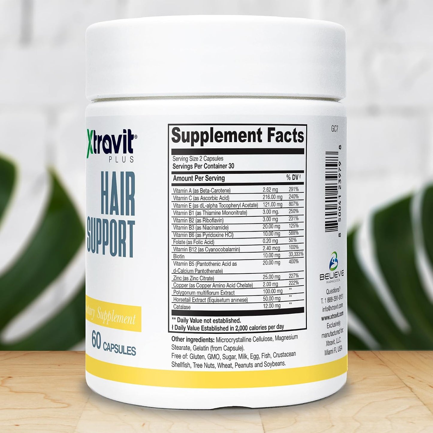 Xtravit Hair Support Supplement – Biotin & Zinc for Hair Growth, Non-GMO, 60 Capsules - görsel 2