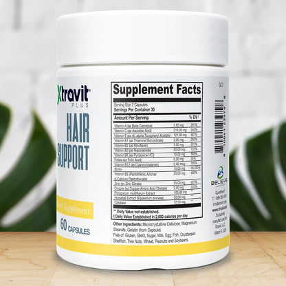 Xtravit Hair Support Supplement – Biotin & Zinc for Hair Growth, Non-GMO, 60 Capsules