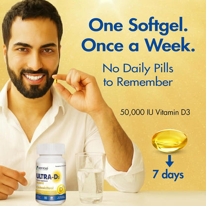 ULTRA-D3 Once-Weekly Vitamin D3 50,000 IU Softgels, 12 Count Blister Pack with Weekly Tracker