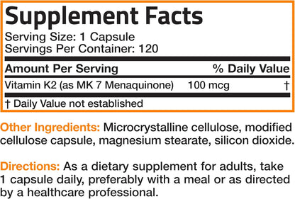 Bronson Vitamin K2 as MK-7 Menaquinone 100 mcg Non-GMO, 120 Capsules