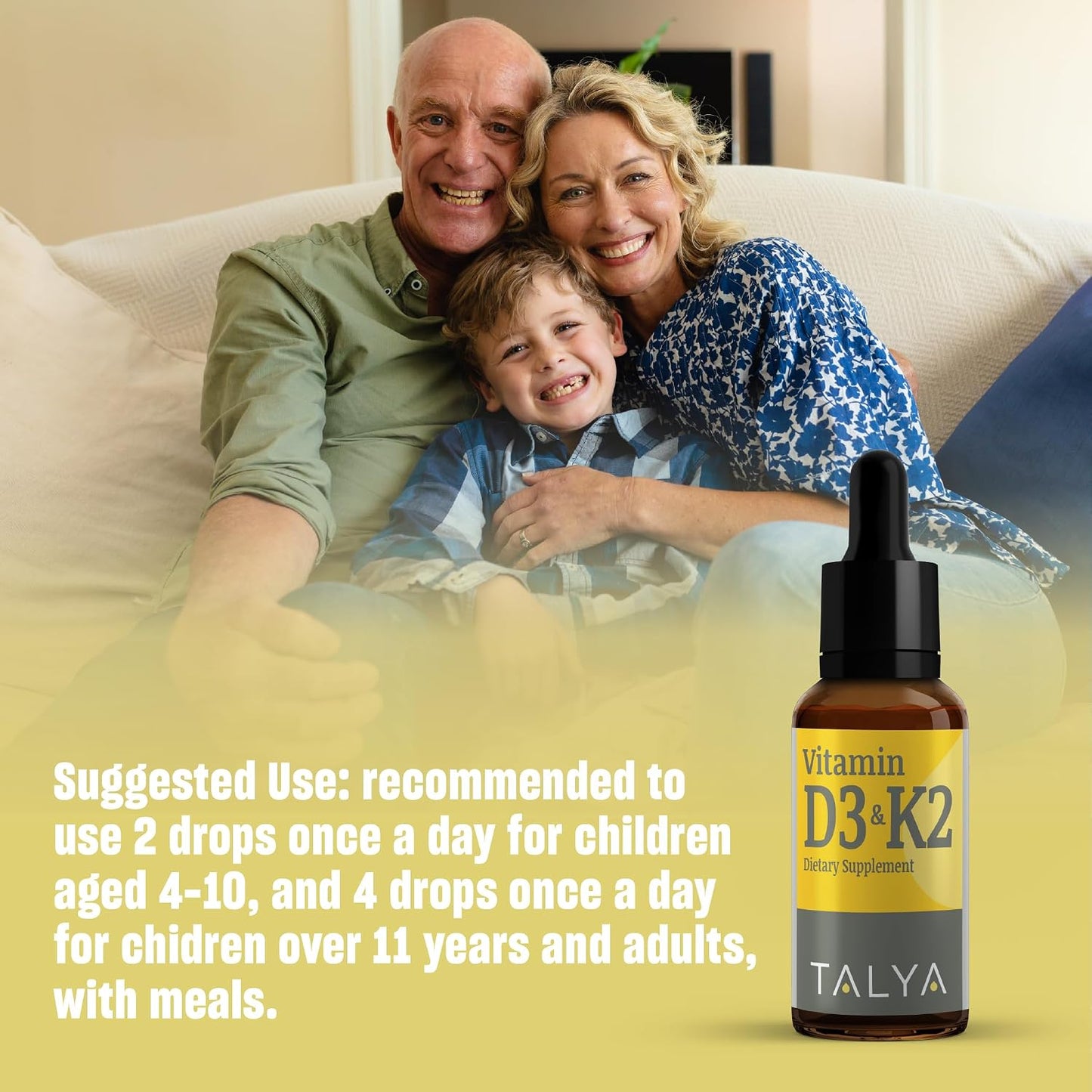TALYA Vitamin D3 & K2 Liquid Drops, 1000 IU D3 with K2, Non-GM, Vegan, 60 Servings - görsel 4
