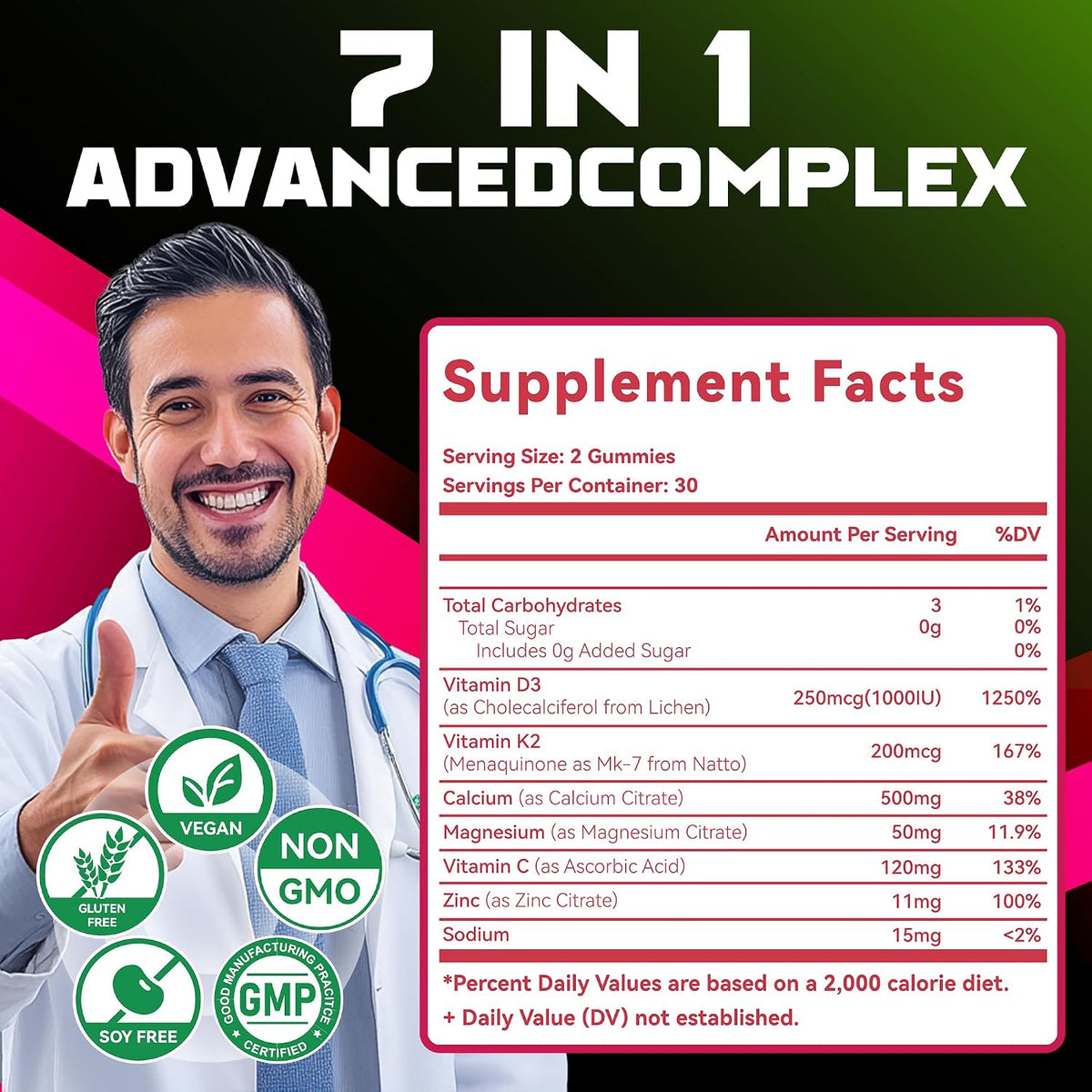 Natures Aid Sugar-Free Vitamin D3 K2 Gummies with Calcium, Magnesium, Vitamin C & Zinc, Extra Strength - 120 Gummies - görsel 4