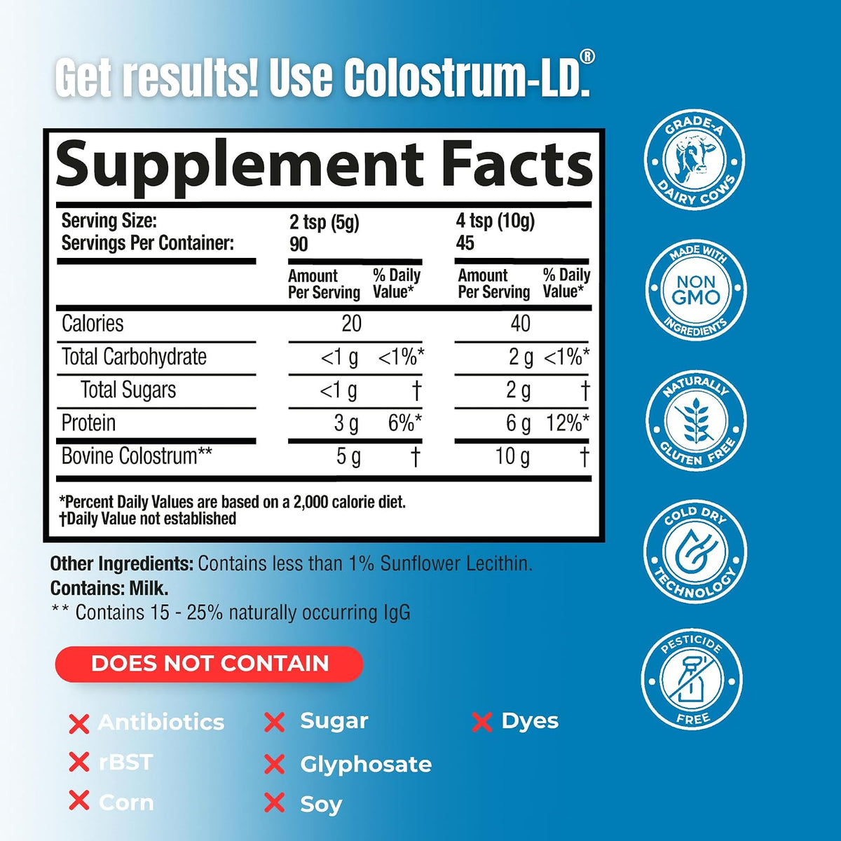 Sovereign Laboratories Colostrum-LD Liposomal Delivery Colostrum Powder, Gluten-Free, Lactose-Reduced, 454g (16 oz, 90 Servings) - görsel 3