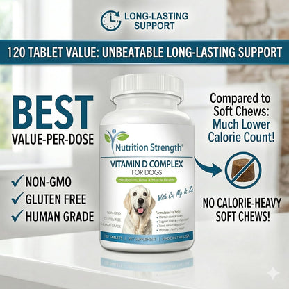 Nutrition Strength Vitamin D for Dogs with Calcium, Magnesium and Zinc - 120 Chewable Tablets