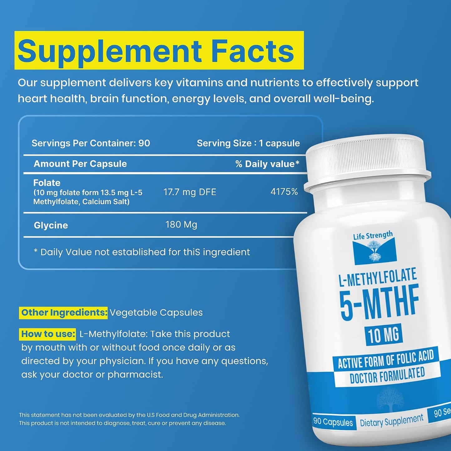 L-Methylfolate 10 mg - 90 Capsules | Active Folate Supplement - görsel 2