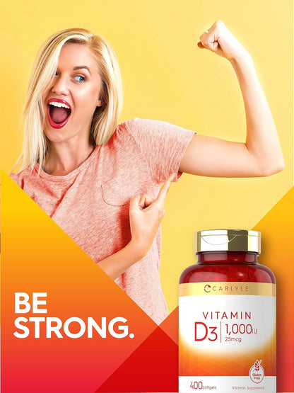 Carlyle Vitamin D3 1000 IU | 25 mcg | 400 Softgels | High Potency | Non-GM & Gluten-free Supplement
