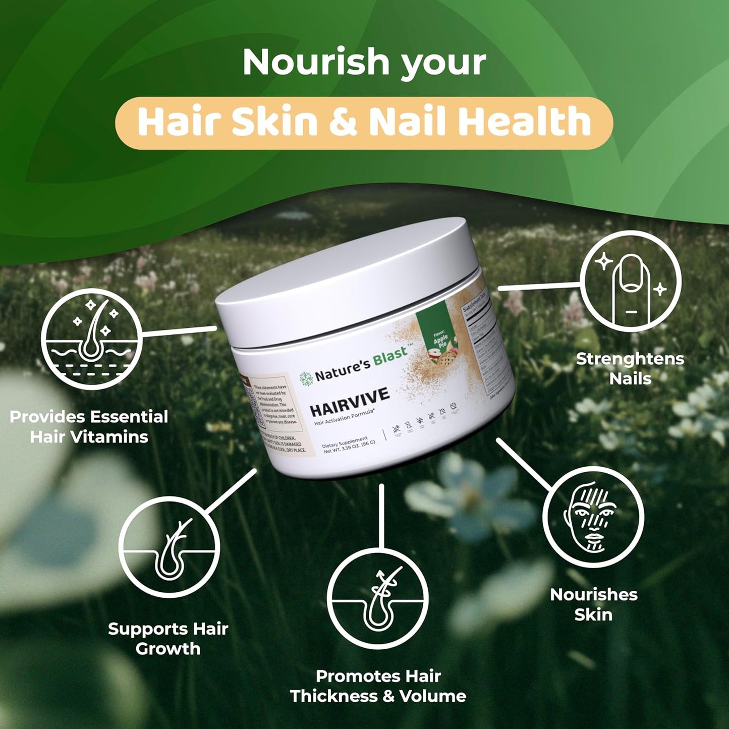 HairVive Women's Hair Growth Food Supplement - with Biotin, Collagen and Saw Palmetto - Apple Pie Flavour, 96 g - görsel 5