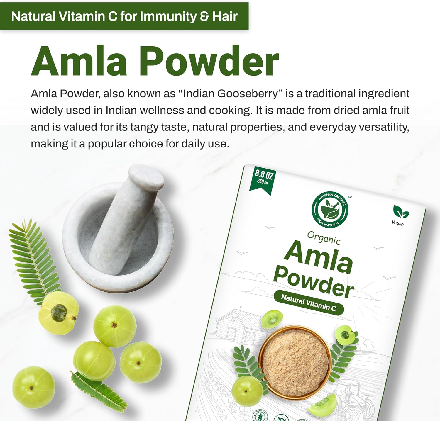 Amla Powder (Amalaki) 8.8 oz – USDA Organic Indian Gooseberry Powder, Laboratory Tested, Rich in Vitamin C & Antioxidants, Traditionally Used for Immune, Digestive & Skin Health, Non-GM, Vegan - görsel 4