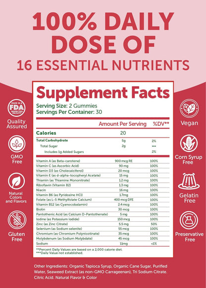 Lunakai Women's Multivitamin Gummies – 16 Essential Vitamins for Energy and Immune Support, 60 Gummies